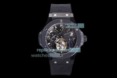 Swiss Replica Hublot Big Bang Black Steel Skeleton Tourbillon Watch